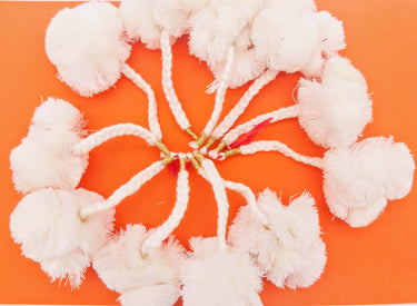 4 x Off White Pom-Pom Tassels Latkan, Pompom Decorations, Pom poms